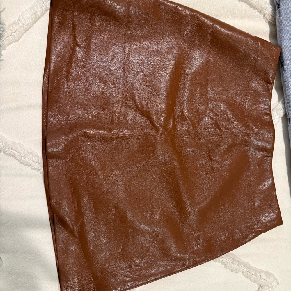 Wilfred Tan Leather Mini Skirt
